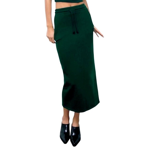 Nwot Zara dark Green Midi Pencil Skirt back slit casual elastic waist medium - Picture 3 of 14